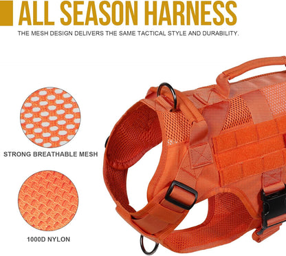 OneTigris Tactical Dog Harness for Small Dog, Mesh Design Service Dog Vest Breathable Military Dog Molle Vests with Handles, Harness for Walking Hiking Training