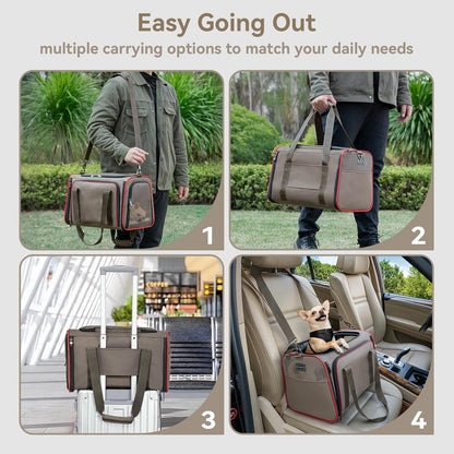 Petsfit Expandable Cat Carrier Dog Carriers,Airline Approved Soft-Sided Portable Pet Travel Washable Carrier for Kittens,Puppies,Removable Soft Plush mat and Pockets,Locking Safety Zippers