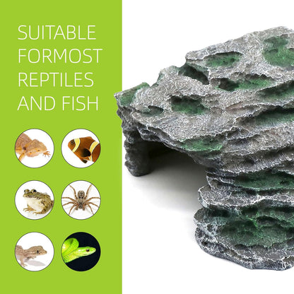Large Reptile Hide Shale Scape Step Ledge, Reptile Cave Hideout, Bearded Dragons Accessories, Basking Rocks for Bearded Dragons (Large-B-11.8 * 9.8 * 5.3)
