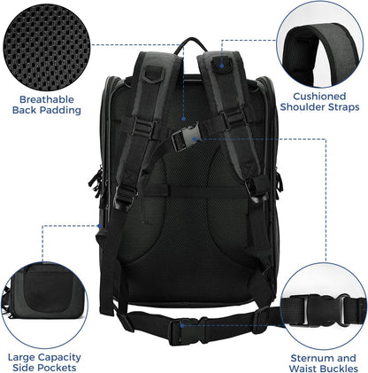 Apollo Walker Pet Carrier Backpack for Large/Small Cats and Dogs, Puppies, Safety Features and Cushion Back Support for Travel, Hiking, Outdoor Use (Black-Expandable)
