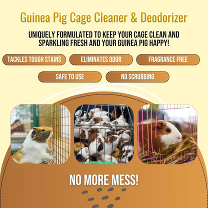 32oz Guinea Pig Cage Cleaner & Deodorizer Spray - Safe & Effective Odor Eliminator for Small Animal Cages - Non-Toxic & Pet Safe Friendly Formula - Made in the USA