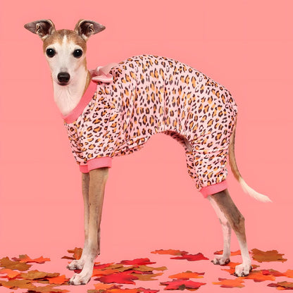 Fitwarm Leopard Dog Pajamas, Fleece Dog Clothes for Small Dogs Girl with Legs, Pet Onesie, Cat Outfit, Pink, XXL