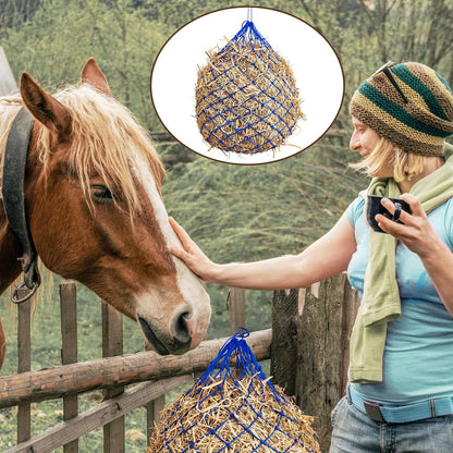 Fabbay 4 Pcs Slow Feed Hay Net Feeder Hay Bag for Horses Slow Feeder 40 Inch Length with 2 Inch Holes Hanging Horse Feed Net for Goat Cattle Equine Stalls Barn Supplies(Blue)