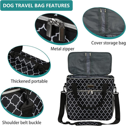 BAGLHER Dog Travel Bag, Pet Travel Bag (ALL Pet Travel Supplies), With 2 Pet Food Containers and 2 Collapsible Silicone Bowls; Essential Kits for Pet Travel DLblack
