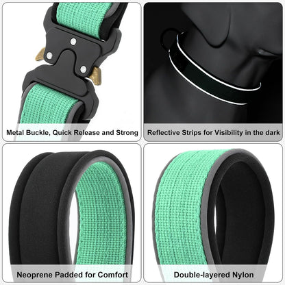 Plutus Pet Tactical Dog Collar, Reflective, Adjustable Heavy Duty Dog Collar, Soft Padded and Comfortable, for Small Medium and Large Dogs (Teal, XS)