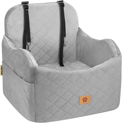 Car Seat Booster for Dog: High-Support Memory Foam Pet Car Seat for Small/Medium Dogs Under 35lbs with Elevated Cushion - Detachable Washable Puppy Travel Bed for Driving with Pockets (Grey)