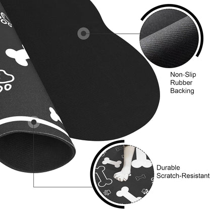 Dog Cat Food Mat,Rapid Absorbent Pet Feeding Mat, Bone Shaped Dog Placemat Water Bowl Mat with Rubber Backing,No Stains Dog Cat Food Mats Indoor, Pet Accessories Supplies 17"×29" Black
