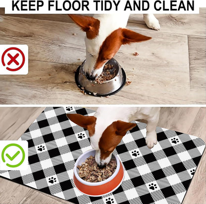 Cat Checked Plaid Dog Food Mat-Absorbent Pet Feeding Mat for Food and Water Bowl, Quick Dry Dog Placemat with Rubber Backing-No Stains Pet Supplies for Messy Drinkers 12"x20"