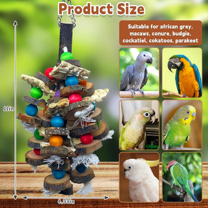 PINVNBY Bird Toys Parrot Toys, Natural Wood Bird Chewing Toys, Parakeet Hanging Toys for African Grey Macaws Cockatoos Eclectus Amazon Small and Medium-Sized Parrot