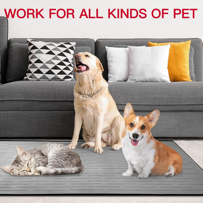 32" x 24" Large Pet Food Mat, Silicone Dog Mats for Food and Water, Nonslip Pet Feeding Mats for Floors,Dog Cat Bowl Mat with Raised Edges, Gray White