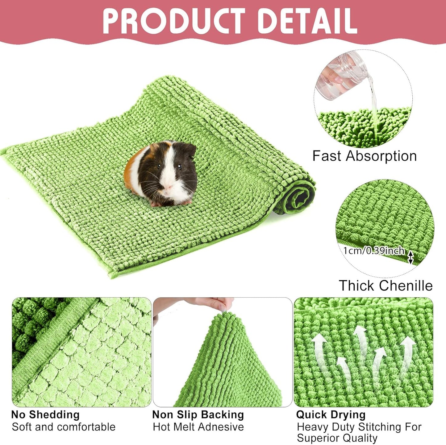 Amylove 4 Pcs Guinea Pig Cage Liner Guinea Pig Bedding Washable Fleece Pee Pads Reusable Small Animals Training Mat Small Animal Sleeping Bed for Bunny Hamster (Green Pink,16 x 24 Inch)