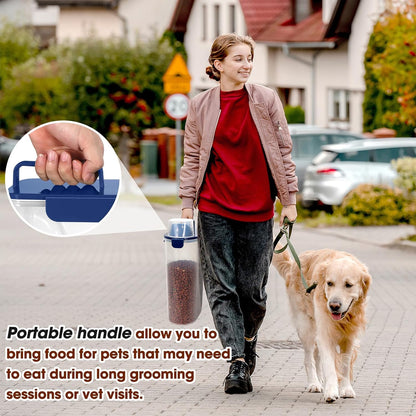 TBMax Large Cat Food Storage Container, Portable Dog Food Container with Upgraded Large Spout and Cup, Travel Pet Food Storage Dispenser for Kibble Storage, Bird Seed Container - Dark Blue