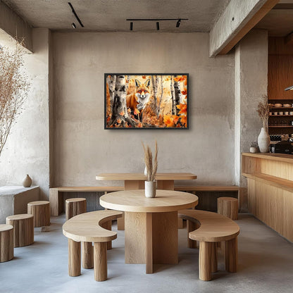 Large Fox Wall Art for Living Room, Framed Oversized Fall Autumn Forest Wall Decor Tree Maple Leaves Canvas Painting Modern Artwork for Living Room Bathroom Bedroom Office Dining Room 36"x24"