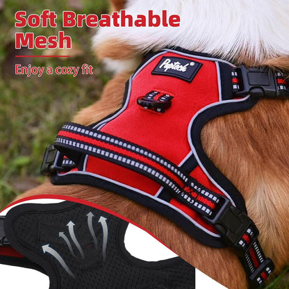 PUPTECK No Pull Dog Harness Medium Sized, Adjustable Reflective Dog Harness with Handle Easy Control, Comfortable Soft Padded Pet Vest Harness for Medium Dogs, Red M