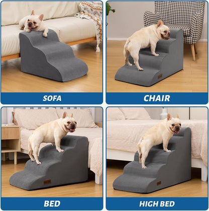 3-Step Dog Ramp and Stairs for Sofa and Chair - Non-Slip Sturdy Pet Steps for Small Dogs and Cats,15.7" H,Grey
