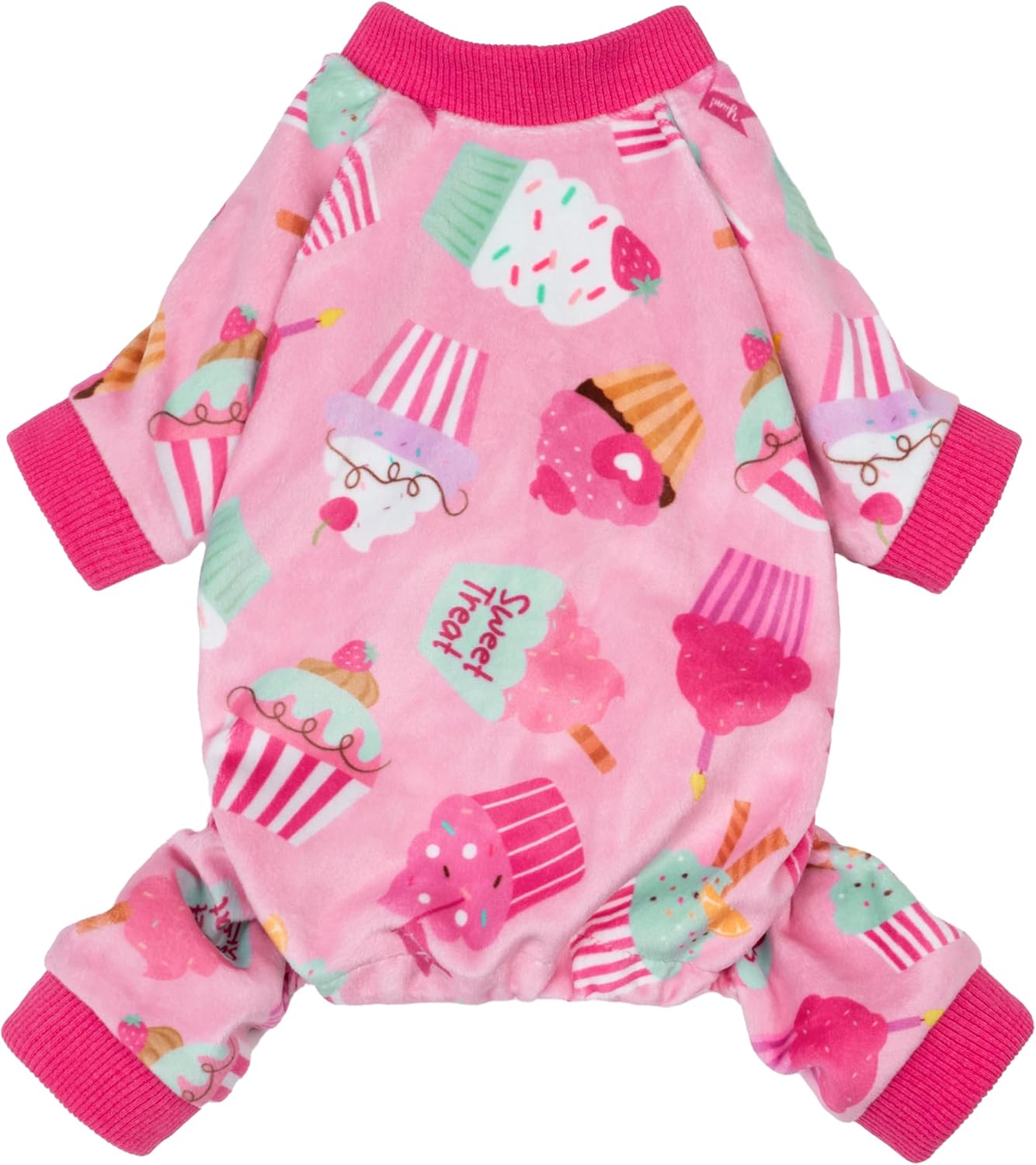 Fitwarm Cupcake Dog Pajamas, Birthday Outfit for Small Dogs Girl, Cozy Pet Onesie with Feet, Pink, Small