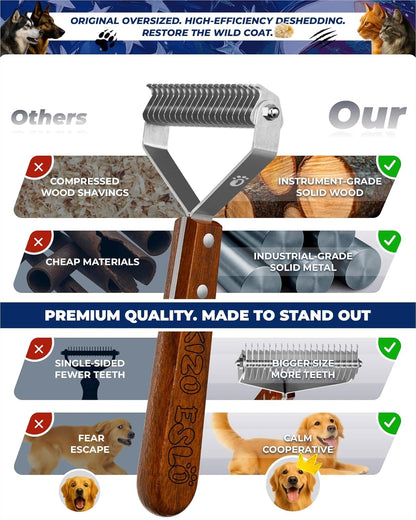 Dog Brush for Shedding 20 Blade Dematting Tool Pet Brush, Undercoat Rake for Large Medium Small Dogs and Cats, Shedding Dog Comb for Grooming, Premium Wood Handle, Efficiently Detangle and Groom Coats