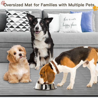 Large Dog Mats for Food and Water, 32"x24" Waterproof Pet Food Mats for Floor Nonslip Silicone Bowl Mats with Raised Edges