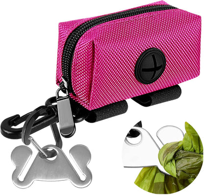 Dog Waste Bag Dispenser Pet Poop Bags Holder for Doggie Waste Bags Dispensers Soft Fabric Zipper Small Doggy Puppy Pouch for Leash Accessory Attachment with Carrier,Pink