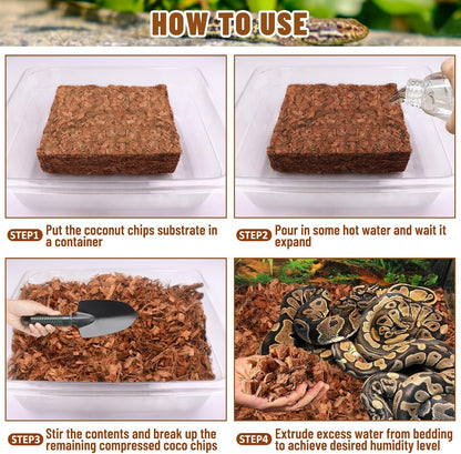 Riare 10LB Coconut Chip Substrate for Reptiles, 72 Quart Coconut Fiber Substrate Coco Chips Substrate Coconut Husk Bedding for Snakes, Tortoises, Ball Python, Bearded Dragon, Geckos, Lizards, Frogs