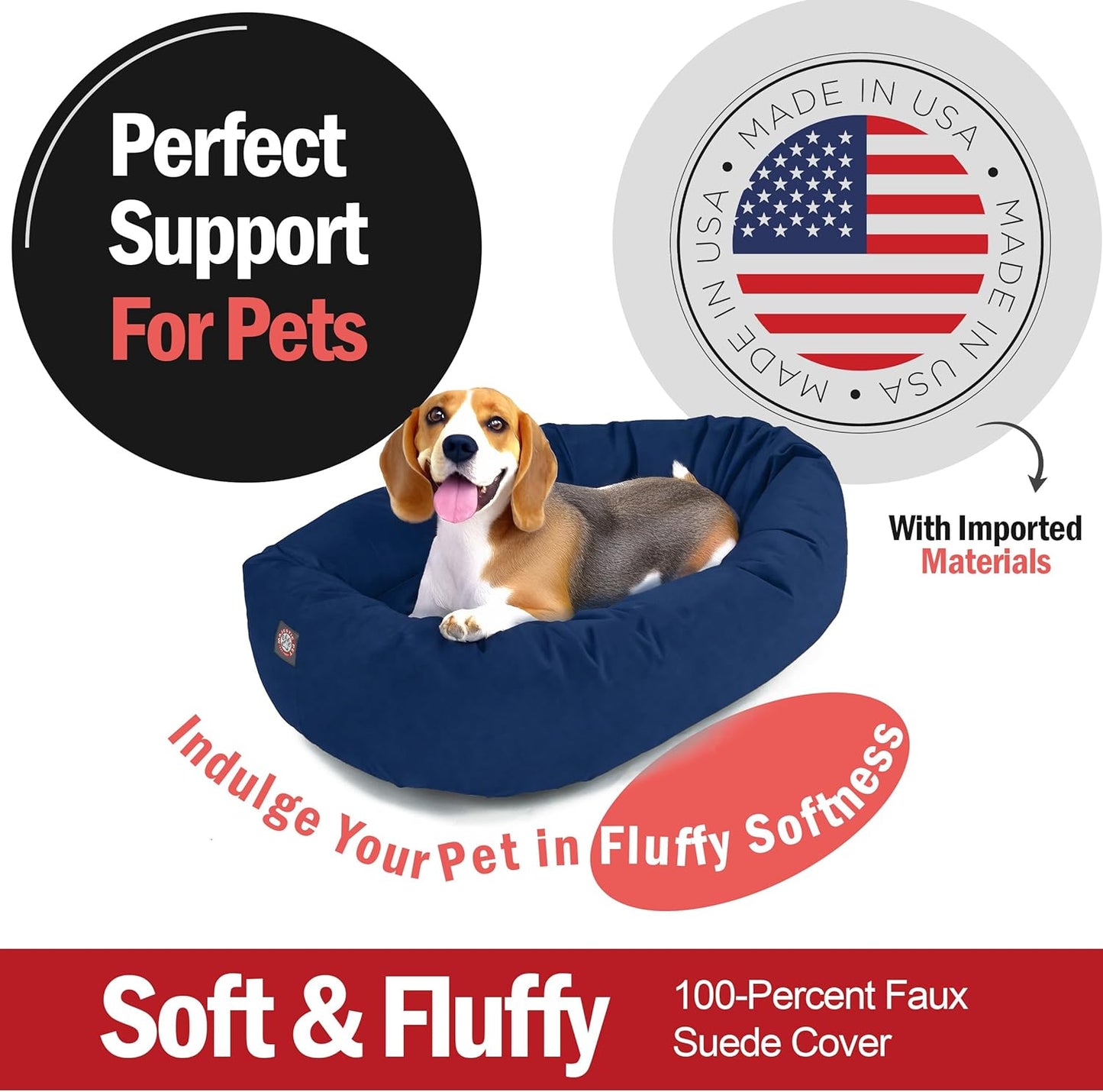 Majestic Pet 32 Inch Suede Calming Dog Bed Washable 32x23x7 (Inch) – Cozy Soft Round Donut Dog Bed with Spine Support for Dogs to Rest Their Head - Pet Bed Medium – Navy (2025)