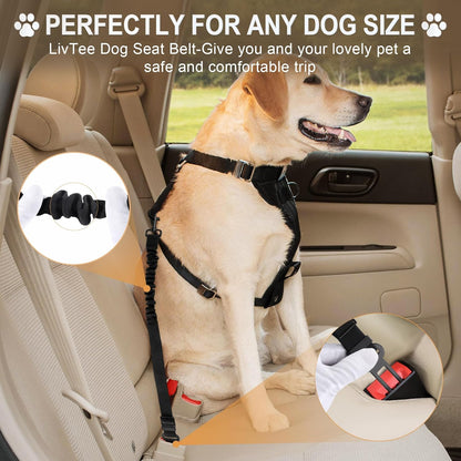 LivTee Dog Seat Belt for Car, Retractable Pet Safety Harness, Adjustable Nylon Dog Seatbelt Leash, Comfortable Dog Accessories for Vehicles (Black-1PCS)