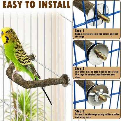 PINVNBY 8 PCS Bird Perches Natural Wood Parrot Perch Sets Paw Grinding Fork Bird Perch Chewing Stick Parakeet Platform Hammock Bird Toys Bird Cage Accessories for Cockatiels Conures Budgies Macaws