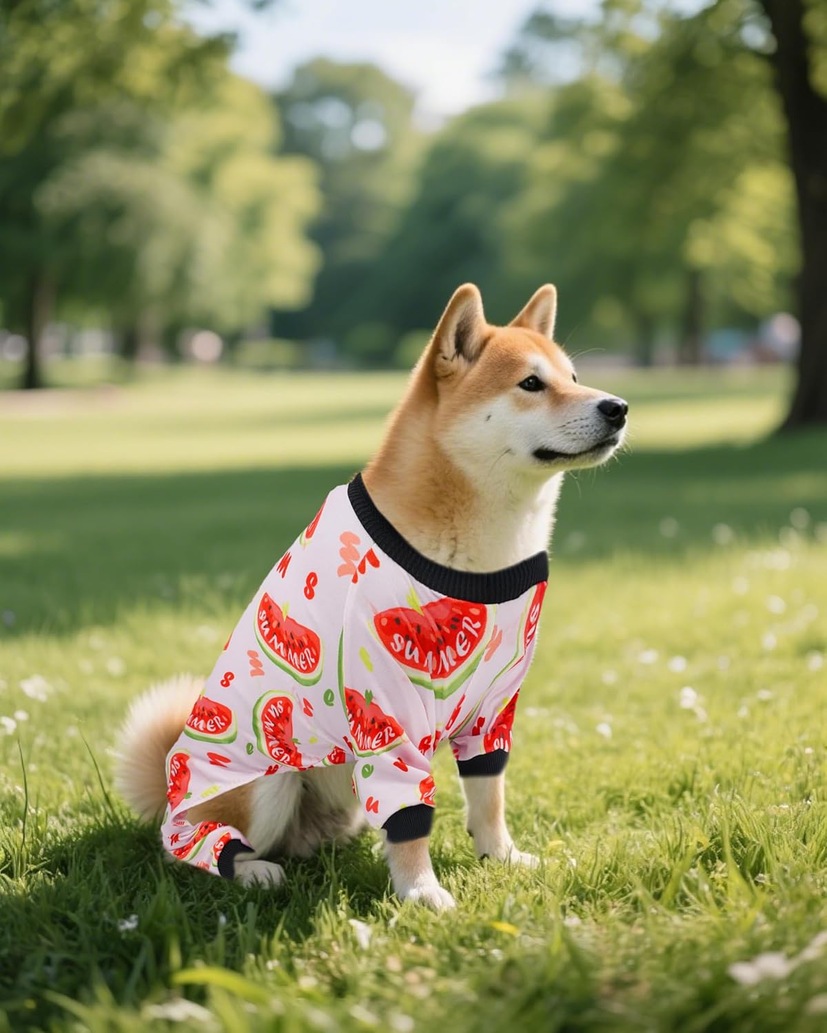 PET SHOW 4 Pack Dog Pajamas for Small Medium Dogs Girl Boy Watermelon Soft Stretchy PJs Whale Ice Cream Jumpsuit Dog Floral Onesies Outfits with Sleeve Pets Breathable Summer Clothes Costume XL