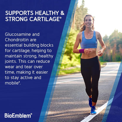 BioEmblem Joint Support - Glucosamine Chondroitin + MSM 1500 MG - with Boswellia, Turmeric & Hyaluronic Acid - Joint Health Supplement, Mobility, Flexibility, Cartilage - Non-GMO - 90 Caps