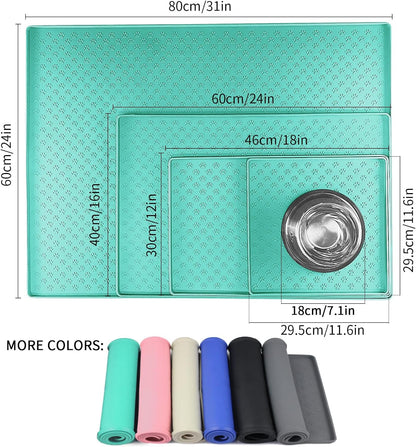 Ptlom Silicone Pet Placemat for Dog and Cat, Waterproof Non-Slip Pet Feeding Bowl Mats for Food and Water, Small Medium Large Dogs Mat Prevent Residues from Spilling to Floor, Green, 24.5" 16.5"