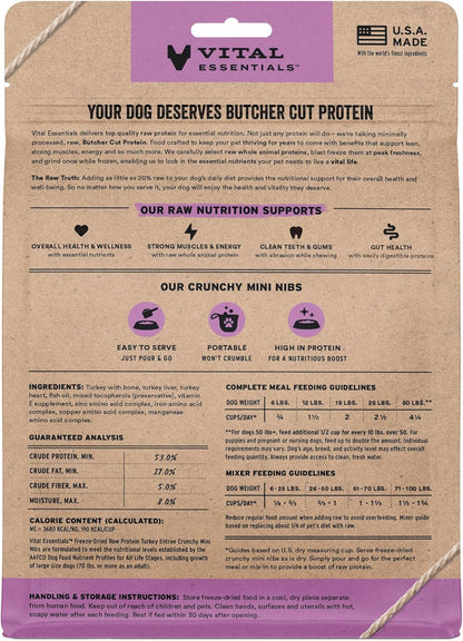 Vital Essentials Freeze-Dried Raw Turkey Meal or Mixer Dog Food Crunchy Mini Nibs, 5.5 oz