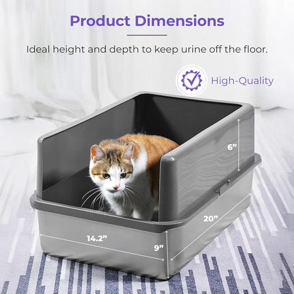 iPrimio - Stainless Steel Enclosed Litter Box for Cats - Easy to Clean - Includes High-Sided Litter Box, Scooper for Extra Scatter Protection - Medium Size for Big Cats - 20 x 14.2 x 6 in