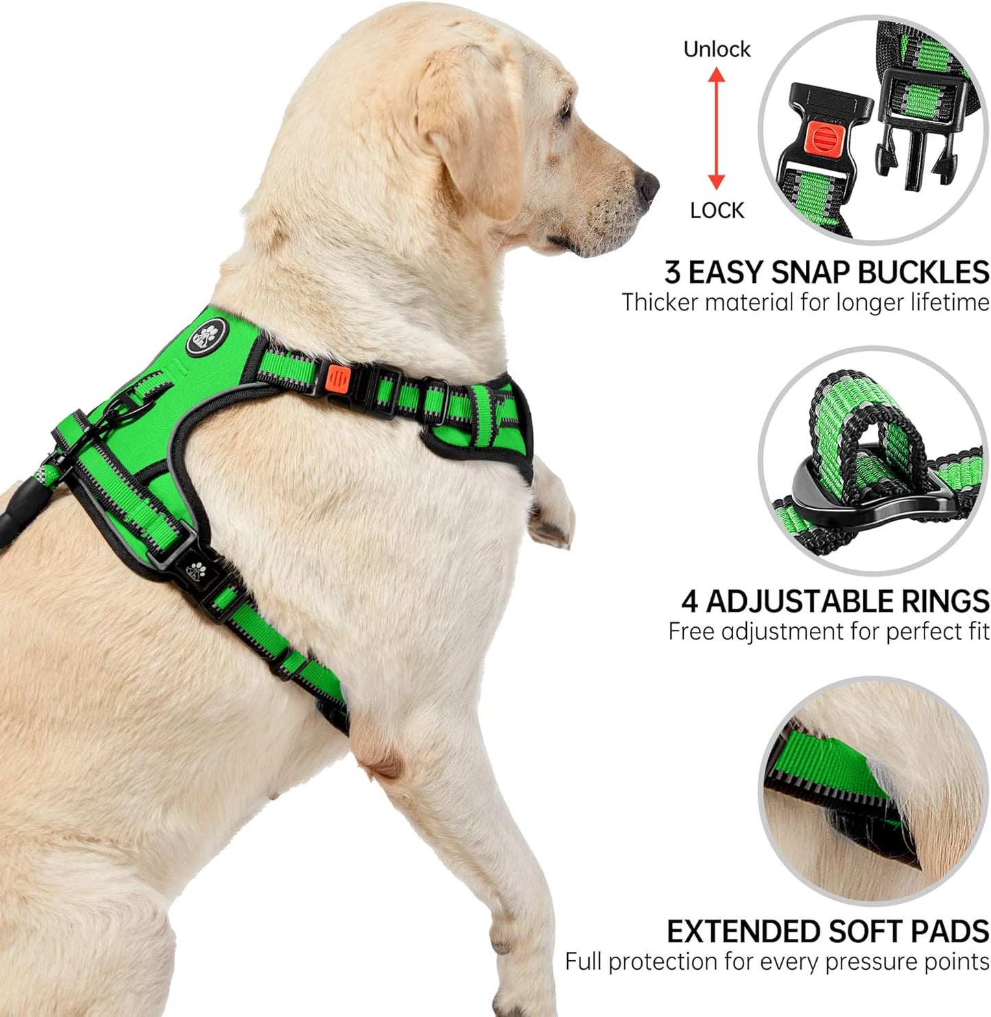 NESTROAD No Pull Dog Harness,Adjustable Oxford Dog Vest Harness with Leash,Reflective No-Choke Pet Harness with Easy Control Soft Handle for Large Dogs(X-Large,FluorescentGreen)