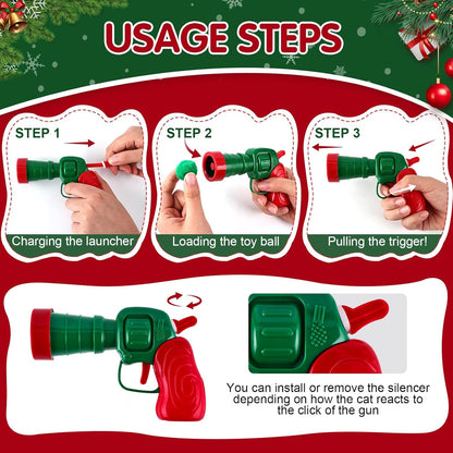 Cat Toy Set (2+60) - Pom Pom Balls & Launchers, Interactive Enrichment Toys