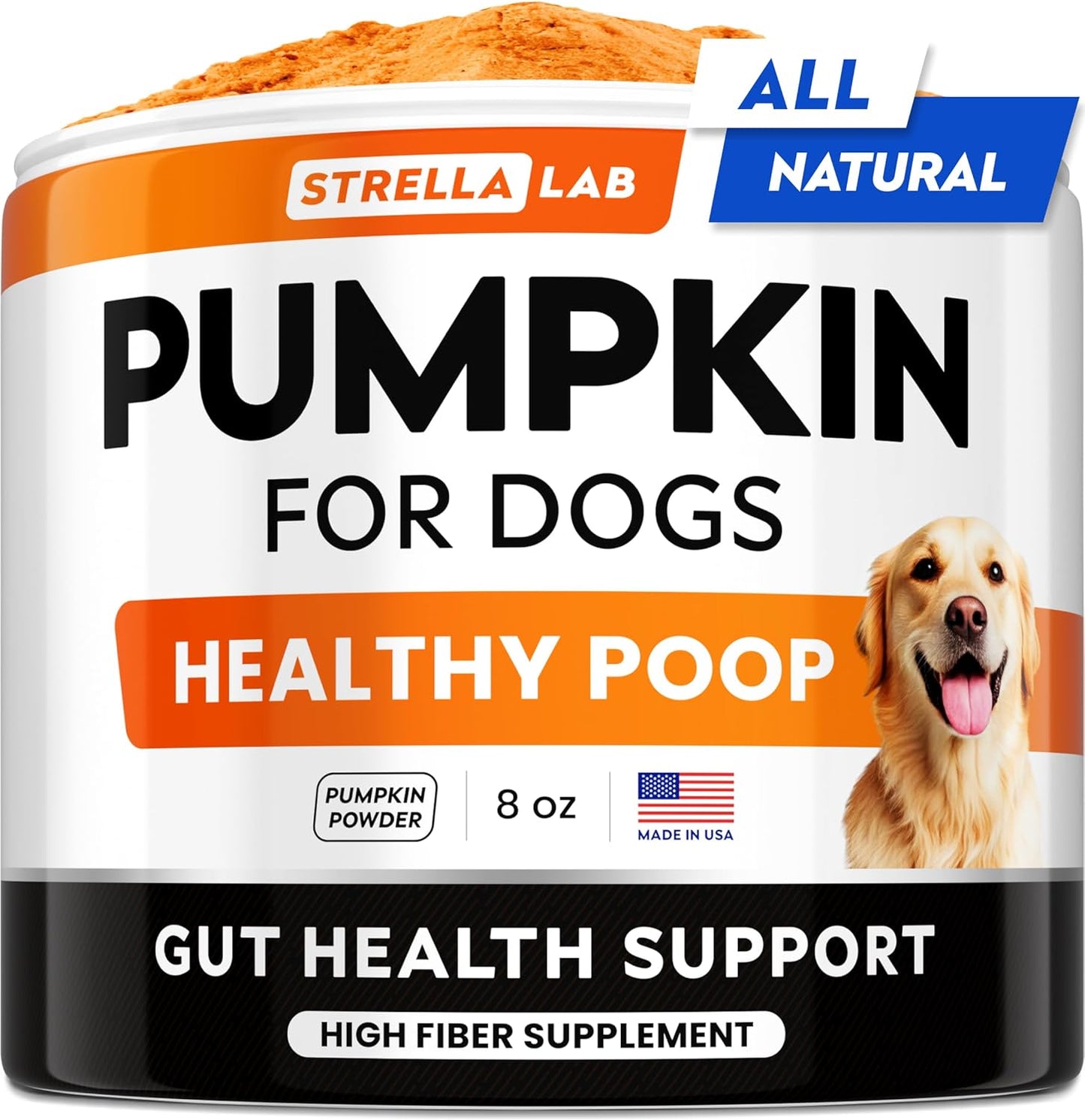 STRELLALAB Pumpkin Powder for Dogs - 8oz Powdered High Fiber Supplement and Stool Softener - Upset Stomach, Food Sensitivity - Improve Digestion - 8oz Powder