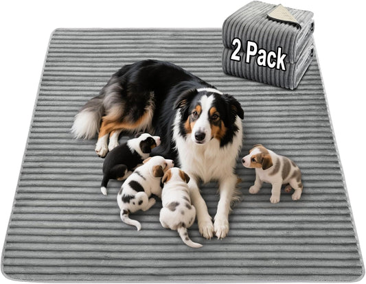 Flannel Washable Pee Pad for Dogs - 2 Pack Reusable Dog Pee Pads,Puppy Pads, Fast Absorb Pet Playpen Mat with Non-Slip Back, Waterproof Puppy Training Pad. (Light Grey, 24" X 36")
