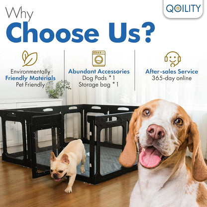 Clear Acrylic Dog Playpen Indoor, Effectively Relieves Indoor Pet Anxiety, 56" x 56" x 23.6"H, Suitable for Puppy and Dog, Black