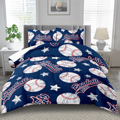 Baseball Comforter Set King,Sports Bedding Sets for Boys,Blue Sports Comforter King Bedroom Decor,Baseball Bedding Teen for All Seasons,Blue Quilt Kids Bedroom Decor