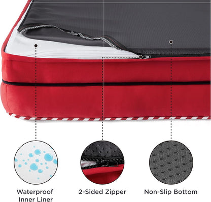 Bedsure Orthopedic Dog Beds for Small Dogs - Washable Small Dog Cat Bed Waterproof, Comfort Pet Couch Sofa with Washable Removable Cover, Pets Bed with Nonskid Bottom, Red, 24"