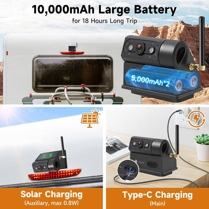 Magnetic Solar Wireless Backup Camera with 5??HD Monitor No Wiring Rechargeable Battery IP68 IR Night Vision Rearview Camera System for Car RV Truck 5th Wheels Skid Steer Horse Trailer Hitch Camera