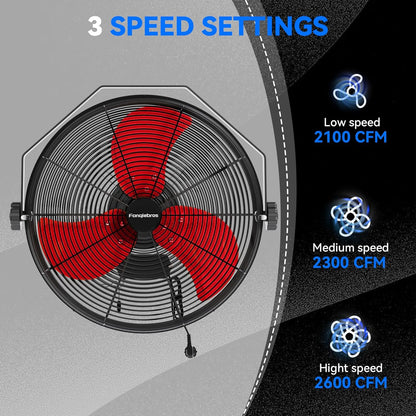 2600 CFM 14 inch Outdoor High Velocity Wall Mounted Fan, 3-Speed Metal Fans with IP44 Enclosure Motor, Industrial Grade Weatherproof Wall Fan for Patio, Greenhouse, Garage, and Gazebo