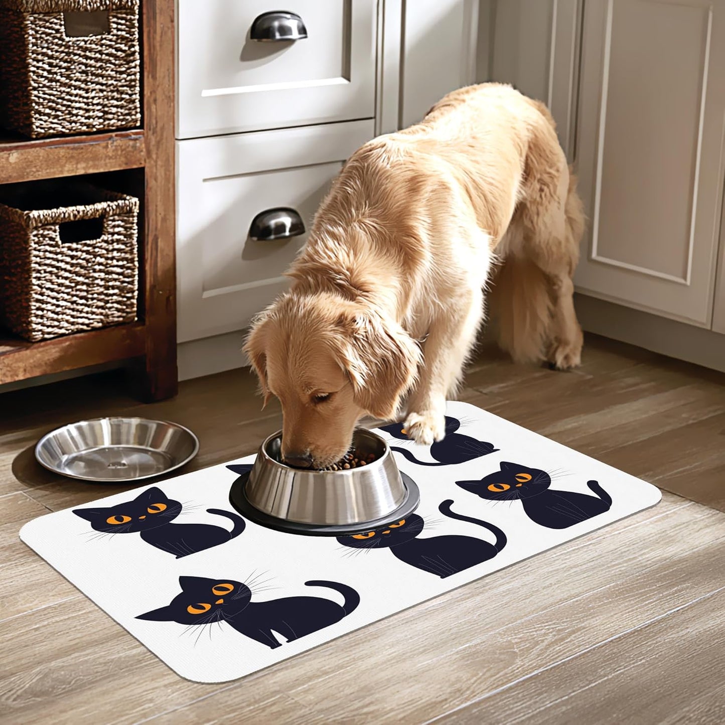 Cute Black Cats Dog Food Mat-Absorbent Pet Feeding Mat for Food and Water Bowl, Quick Dry Dog Placemat with Rubber Backing-No Stains Pet Supplies for Messy Drinkers 12"x20"