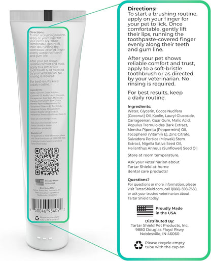 Tartar Shield Pro Care – Natural Enzymatic Pet Toothpaste Kit – Protects Against Plaque & Tartar - Freshens Breath & Removes Stains – Cleans Teeth and Gums – for Dogs & Cats - Coconut Flavor, 3 Oz.