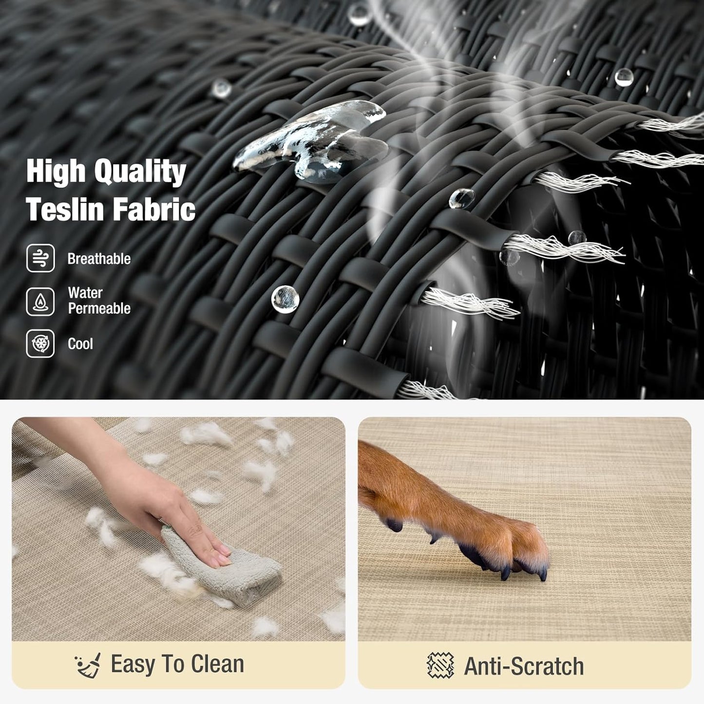 Veehoo Cooling Elevated Dog Bed, Guardrail Raised Pet Cot, Indoor & Outdoor XXL Pet Bed with Washable & Breathable Teslin Mesh, Non-Slip Feet, Dog Couch Bed, 62.5" x 37", Beige Coffee