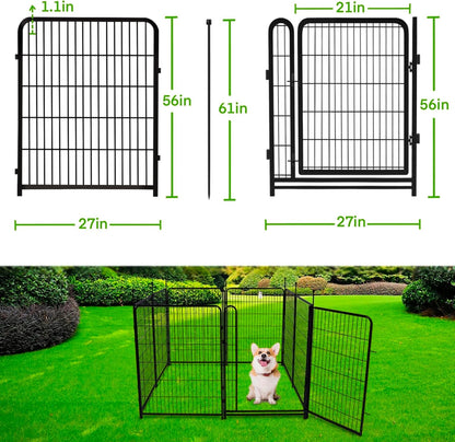 Tall Garden Fences and Borders for Dogs, 4.6ft High Dog Fence, 6 Panels Total 13.3 Ft Long, Gate 21 inches Wide with Low Sills. Modular Fencing, Dog Fence Outdoor for Yard