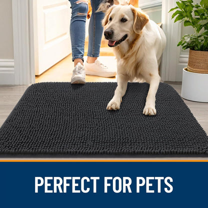 OLANLY Dog Door Mat for Muddy Paws 54x24, Absorbs Moisture and Dirt, Absorbent Non-Slip Washable Doormat, Quick Dry Chenille Mud Mat for Dogs, Entry Indoor Entryway Carpet for Inside Floor, Dark Grey