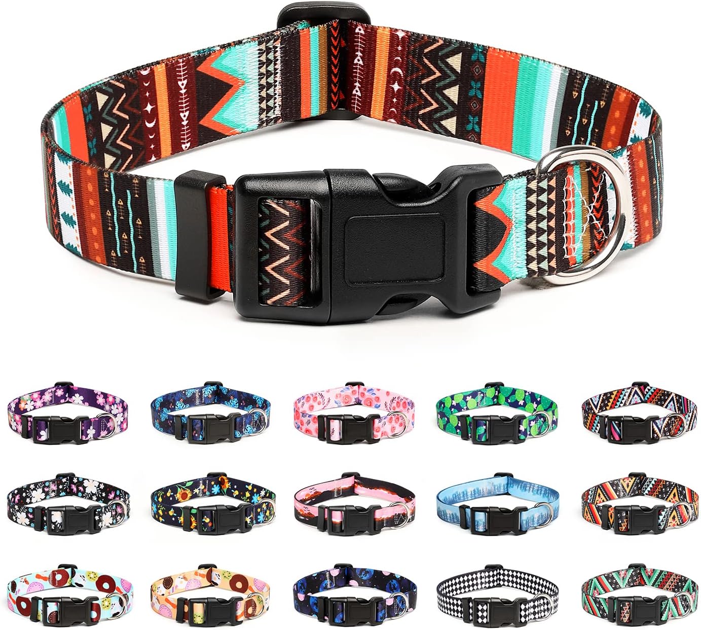Mercano Adjustable Dog Collar - Special Design Patterns, Soft Nylon Comfortable Durable Pet Collar for Small Medium Large Dogs (M, Tribal Green)
