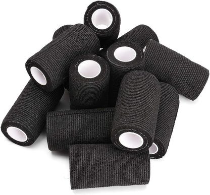 TOBWOLF 12PCS Self Adherent Bandage, 4" x5yd / 10cmx4.5m Cohesive Elastic Bandage Wrap, Breathable Sports Tape for Wrist Ankle Knee Leg Sprains Swelling - Black