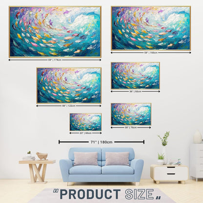 Fish Canvas Wall Art, Abstract School of Fish Canvas Wall Art, School of Fish Painting Canvas, School of Fish Wall Art, Fish Wall Decor, Fish Pictures Wall Decor, Bedroom Canvas Wall Decor (Black Framed, 69"x39" | 174x98cm)