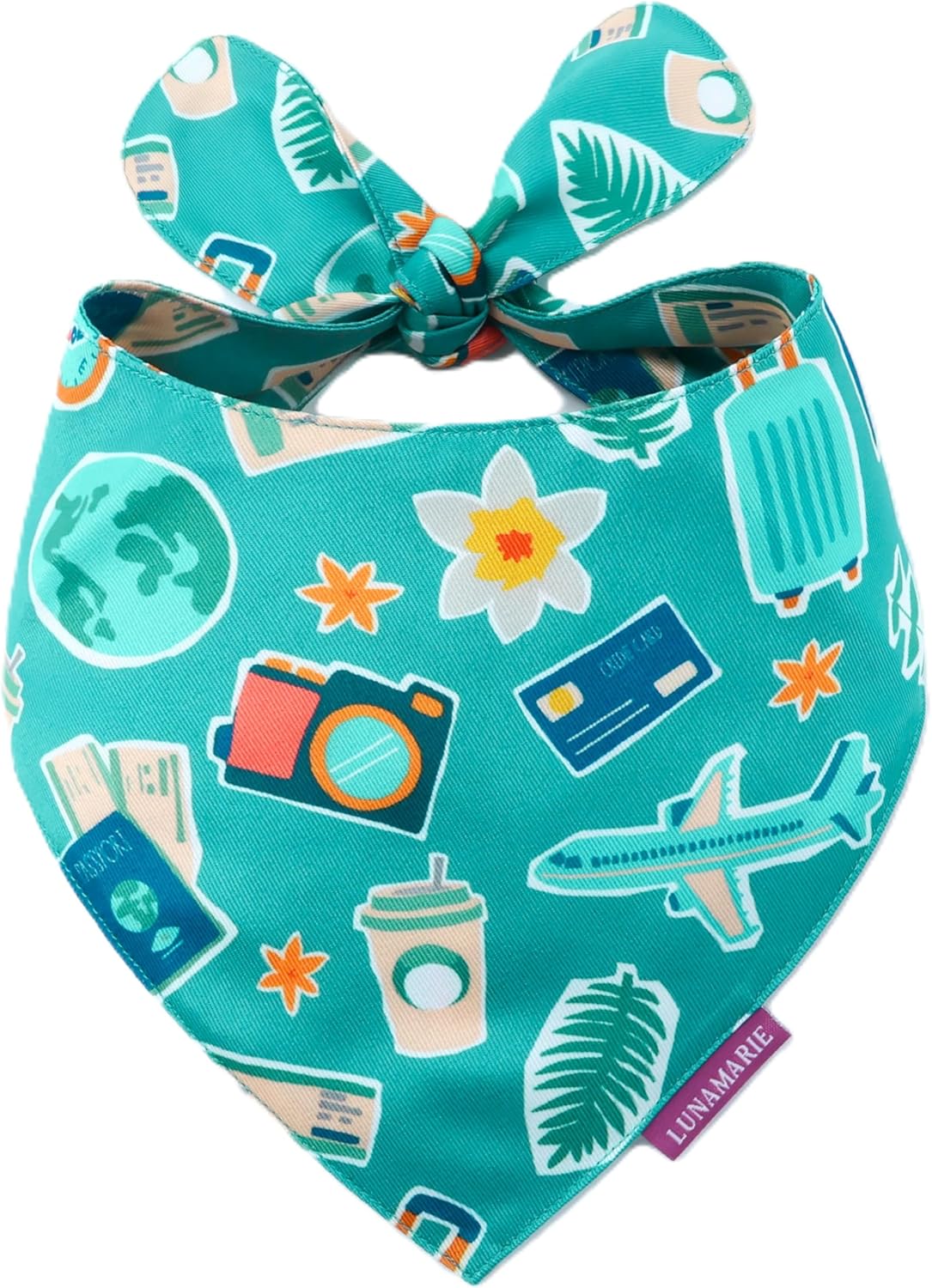 LunaMarie - Luxury Pet Birthday Bandanas -Premium & Silky Poly Fabric | 100% Handmade | Custom Shape Dual Layered (Pawsport Club, X-Small)